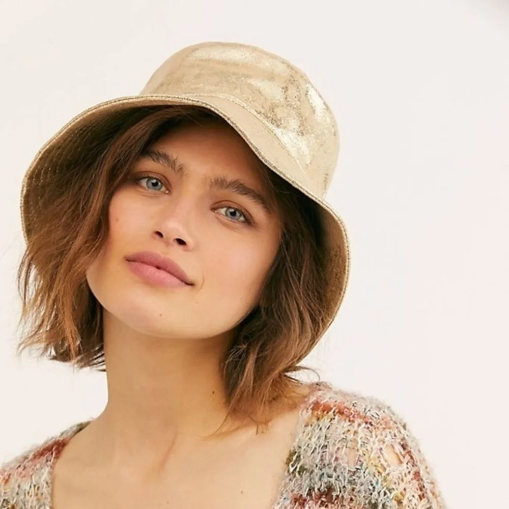 NWOT Free People Gold Tick Tock Bucket Hat